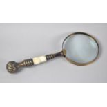 A Modern Brass and Mother of Pearl Desktop Magnifying Glass, 25.5cm Long
