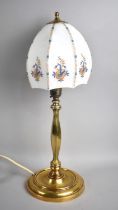 A Nice Quality Brass Table Lamp with Opaque Glass Shade Having Floral Decoration, 45cm High Overall