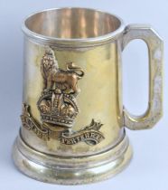 A Silver Plated Officers Mess Tankard with Royal Marines Regimental Mount