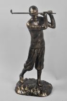 A Cast Metal Bronze Effect Study of a Golfer in Plus Fours, 29cm High, +VAT