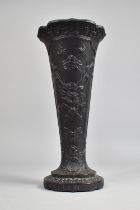 A Tall Wedgwood Basalt Vase of Trumpet Form Decorated with Aesthetic Foliate Relief, 28.5cm high