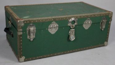 A Mid 20th Century Metal Banded Travelling Trunk, 91cm Wide