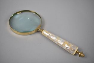 A Large Mother of Pearl Handled Desktop Magnifying Glass, 24.5cm Long