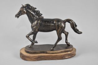 A Cast Metal Bronze Effect Study of a Trotting Horse, On Wooden Plinth, 20cm Long, +VAT
