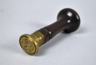 A 19th Century Mahogany and Brass Monogramme Seal, 9.5cms Long