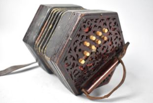 A Lachenal Anglo System Concertina with 20 Bone Keys, Fretwork Ends and 5 Fold Leather Bellows,