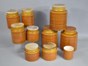 A Collection of Ten Hornsea Saffron Pattern Storage Jars to Include Large, Medium and Small Examples