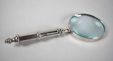 A Modern Silver Plate Handled Desktop Magnifying Glass, 26.5cms Long