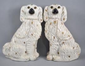 A Large Pair of Staffordshire Flatback Spaniels, Late 19th Century, Condition Issues, 38.5cm High