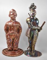 Two Mid 20th Century Enamelled Metal Fire Companion Figures, Dutch Boy and Knight in Armour, 46cm