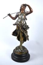 An Early 20th Century Bronze Effect Spelter French Figure of a Land Girl, "Faneuse", 38cm high