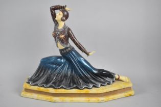 A Reproduction Art Deco Figure of Kneeling Dancing Maiden on Shaped Plinth Base, 35cm Wide