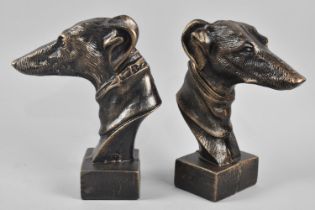 A Pair of Novelty Cast Metal Bronze Effect Book Ends in the Form of Greyhound Heads, Each 22cm High,