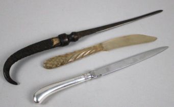 A Collection of Three Letter openers Including Austrian Mountain Goat and Silver Handled,