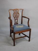 A 19th Century Armchair with Pierced Vase Splat and Tapestry Seat