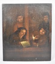 An Unframed Late 17th/Early 18th Century Oil on Panel Depicting Figures Reading by Candlelight,