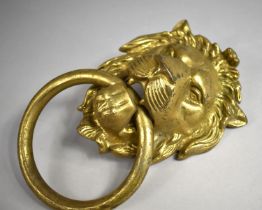 A Modern Cast Brass Lion Mask Ring Door Knocker, Mask 17cm High