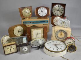 A Collection of Various Vintage Mantle Clocks, Alarm Clocks, Cassette Player etc