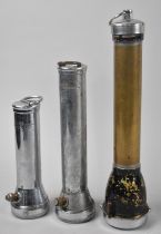 A Collection of Three Vintage Graduated Cylindrical Torches, the Tallest 30cm High
