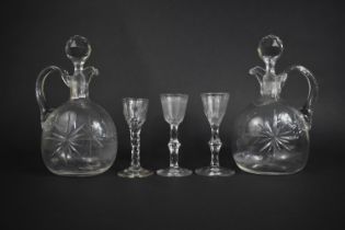 Three 19th Century Drinking Glasses to Comprise Pair with Bucket Bowls Having Etched Trim and