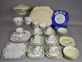 A Collection of Art Deco Dinner and Teawares to Comprise Hand Painted St Michael Green Flower