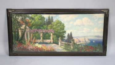 A Large Framed Print of Mediterranean Garden Scene, 120x52cm