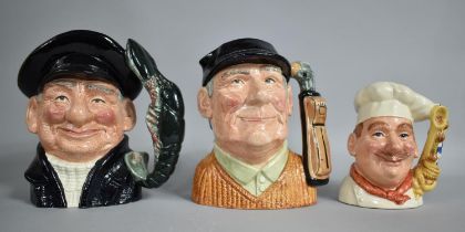 Three Royal Doulton Character Jugs, Lobsterman D6617, Golfer D6623 and The Chef D7103