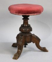 A Late Victorian Swivel Top Tripod Piano Stool, Rise and Fall Mechanism Requires Attention, 36cm