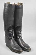 A Pair of Vintage Leather Ladies Riding Boots, Have been Repaired, with Wooden Trees, Condition