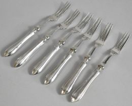 A Set of Silver Handled Fruit/Cake Forks by John Biggin, Sheffield Hallmark 1932