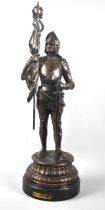 An Early 20th Century French Bronze Effect Study of a Knight in Armour, "La Gloire", Turned Wooden