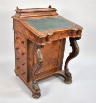 A Late 19th Century Burr Walnut Davenport with Hinged Slope having Tooled Leather Writing Surface to