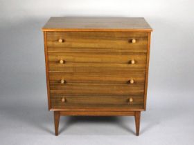 An Alfred Cox Mid 20th Century Teak and Walnut Chest of Four Long Drawers with Labels for AC and
