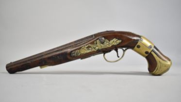 An 18th Century Percussion Cap Pistol with Octagonal Barrel Having Brass Mounted Stock with Lion