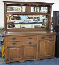 A Large Late Victorian/Edwardian Oak Mirror Back Sideboard, Base Section with Three Long Drawers and