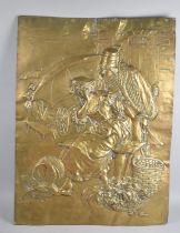 A Large Pressed Brass Wall Hanging Plaque Depicting Soldier Propositioning Seated Maiden, 50x67cm