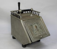 A Late 19th Century Aesthetic Style Metal Coal Scuttle with Liner and Shovel, Ebonized Carrying