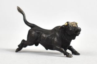 A Miniature Patinated Bronze Study of a Spanish Fighting Bull, 5cm Long