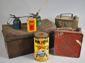 A Collection of Various Vintage oil Cans to include Esso, Oil Guns, Waxoyl Etc