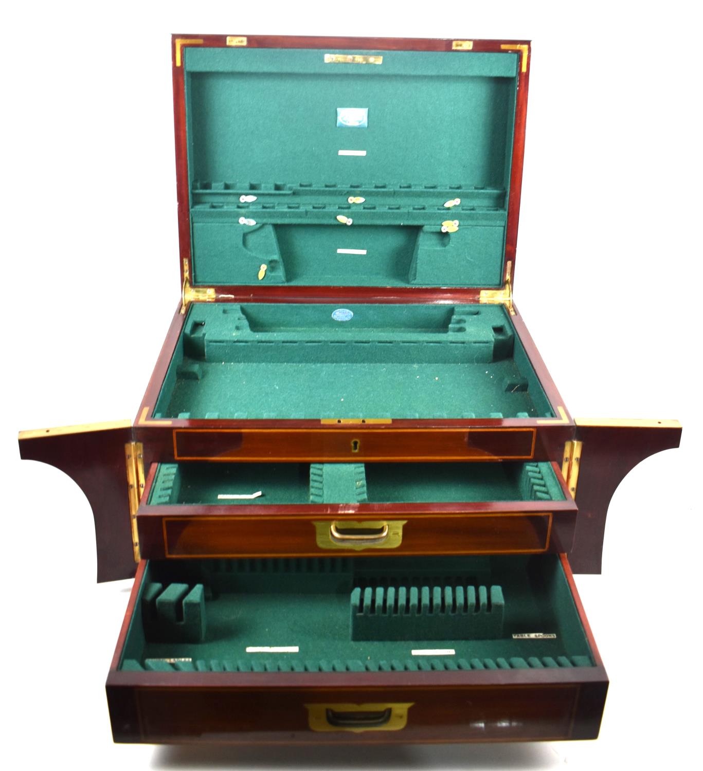A Good Quality Inlaid Mahogany Canteen with Hinged Lid and Two Drawers, Recessed Brass Handles, - Image 2 of 3