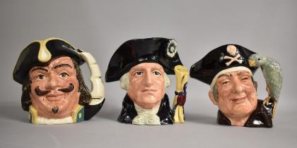 Three Royal Doulton Character Jugs, Capt Henry Morgan D6467, George Washington D6669 and Long John