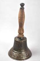 A Reproduction Cast Metal Wooden Handled Hand Bell, 28cm High