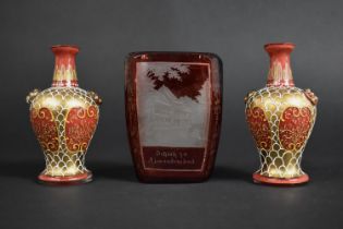 A 19th Century Ruby Acid Etched Vase Decorated with German Alexandersbad Building, 9.5cm high