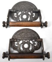 A Pair of Reproduction Cast Metal and Wood Toilet Roll Holders as Used in St Pancras Station, +VAT