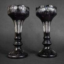 A Pair of Aubergine Glass Overlaid Lustre Vases (No Droppers), 30cm high