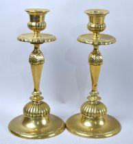 A Pair of Late 19th Century Heavy Brass Candlesticks on Circular Bases, 27cm High