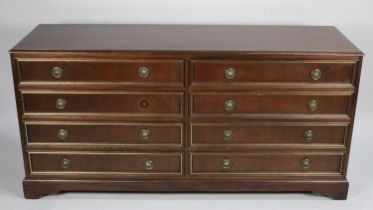 A Modern Mahogany Bedroom Chest with Two Banks of Four Drawers, 148cm Wide, Missing One Ring Handle