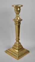 A Single 19th Century Brass Candlestick with Stepped Square Base, 25.5cm High