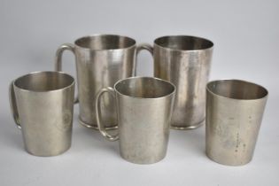 A Pair of Victorian Silver Plated Pint Measures and a Collection of Three Edwardian Butler & Co,
