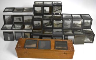 A Vintage Wooden Box Containing Various Magic Lantern Slides Relating to Mountaineering and Ben